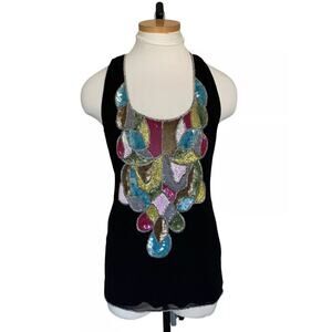 Single Brand Silk Embellished Beaded Sequin Sleeveless Racerback Top Lined Small